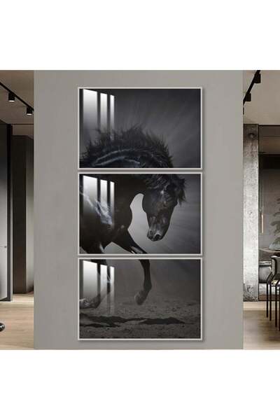 Marktna ثلاث لوحات جدارية خشبية مع برواز خشبي فضي و طبقة من الاكريلك الشفاف