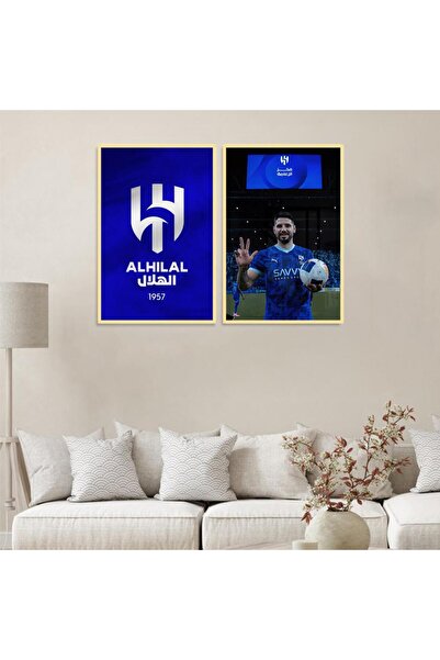 Marktna لوحة قماشية ثنائية بتصميم نادي الهلال مع برواز ذهبي مجوف