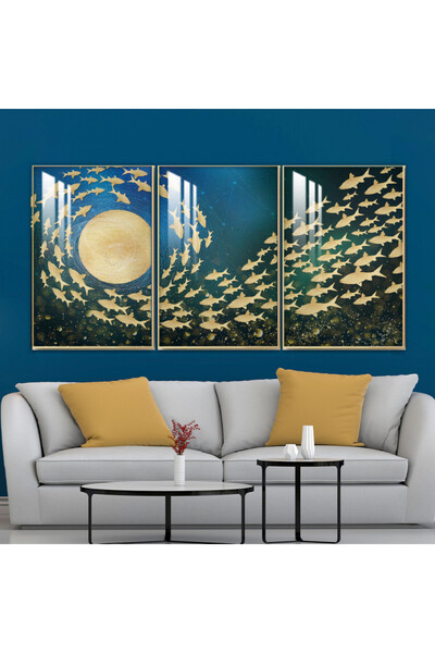 SND ثلاث لوحات جدارية خشبية مع برواز خشبي شامبين و طبقة من الاكريلك الشفاف