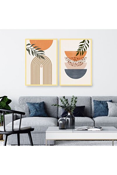 SND لوحة قماشية ثنائية بتصميم الفن البوهيمي مع برواز ذهبي مجوف