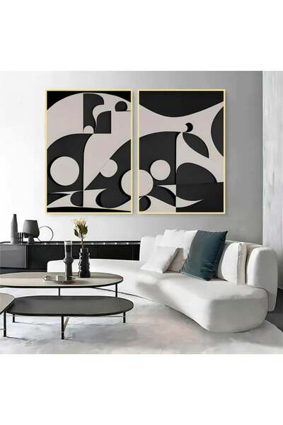 SND لوحة قماشية ثنائية بتصميم تجريدي مع برواز ذهبي مجوف