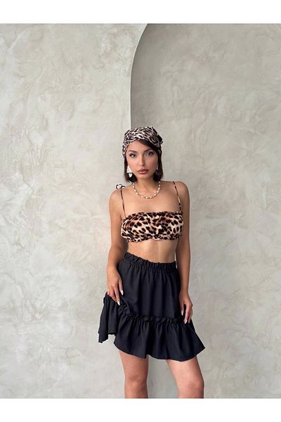 Zerenyus High Waist Ruffled Gypsy Linen Skirt Black