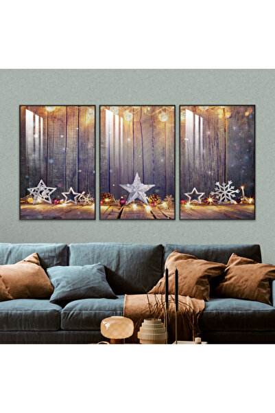 Marktna ثلاث لوحات جدارية خشبية مع برواز خشبي فضي و طبقة من الاكريلك الشفاف