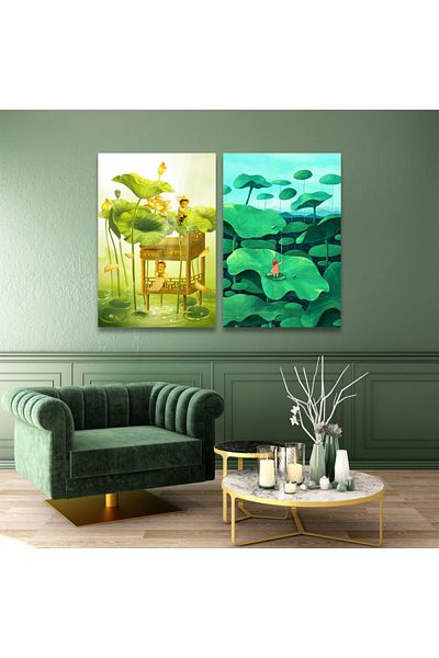 4gdran Nature Design Double Canvas Painting with Hidden Wooden Frame