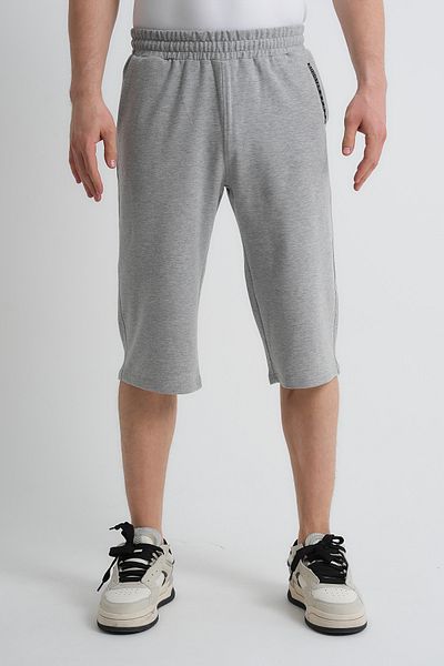 Shooter Sportswear Men's Summer Capri Gray Comfortable Fit with Side Pockets Adjustable Elastic Waist with Embroidery Detail