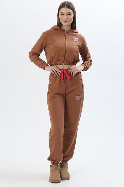 Raneel Kazançlı Alışveriş Hooded Zippered Leg Elastic Tracksuit Set Brown