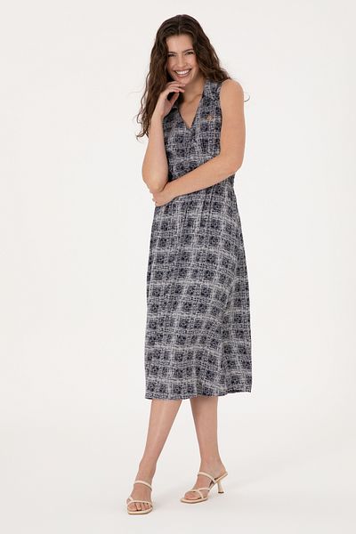U.S. Polo Assn. Women's Navy Blue Polo Neck Midi Length Woven Dress 50306638-Vr033