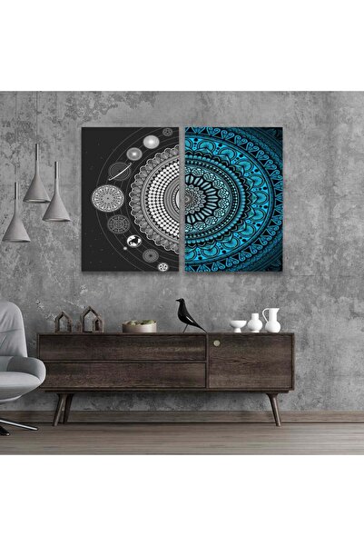 4gdran لوحة قماشية ثنائية بتصميم تجريدي مع برواز أسود مجوف