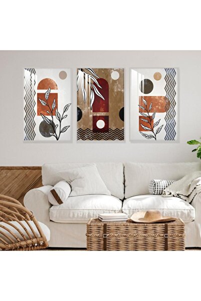 SND ثلاث لوحات جدارية خشبية بتصميم الفن البوهيمي مع برواز خشبي فضي و طبقة من الاكريلك الشفاف