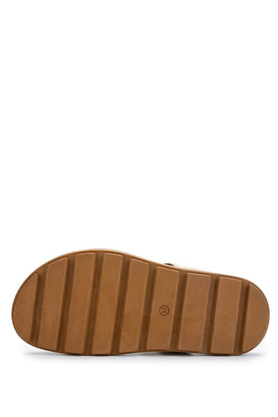 Tamer Tanca Women's Genuine Leather Beige Flat Slippers