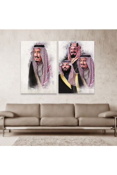 4gdran لوحة قماشية ثنائية بتصميم الملك بن سلمان مع برواز فضي مجوف