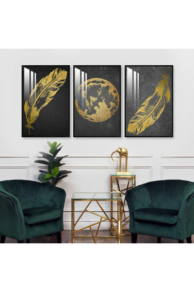 4gdran ثلاث لوحات جدارية خشبية مع برواز خشبي اسود و طبقة من الاكريلك الشفاف