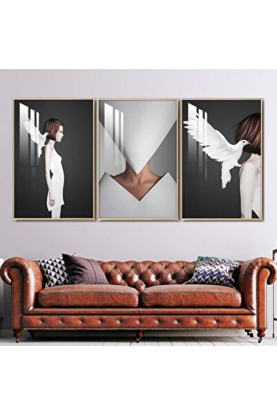 SND ثلاث لوحات جدارية خشبية مع برواز خشبي شامبين و طبقة من الاكريلك الشفاف