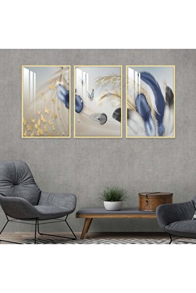 SND ثلاث لوحات جدارية خشبية مع برواز خشبي ذهبي و طبقة من الاكريلك الشفاف