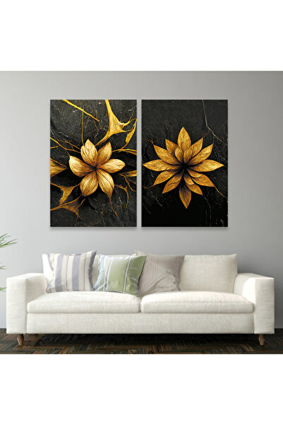 SND لوحة قماشية ثنائية بتصميم وردة مع برواز فضي مجوف