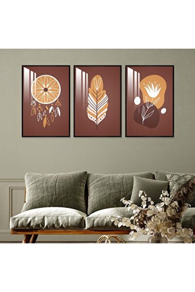 Marktna Three wooden wall panels in a bohemian art design with a black wooden...