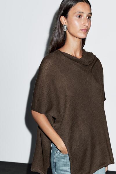 Massimo Dutti Atkılı triko pelerin