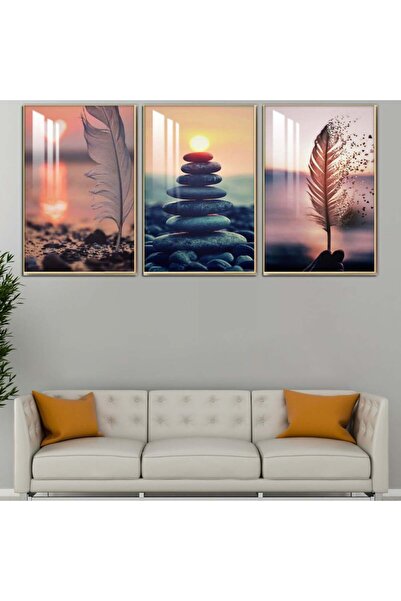 Marktna ثلاث لوحات جدارية خشبية مع برواز خشبي فضي و طبقة من الاكريلك الشفاف