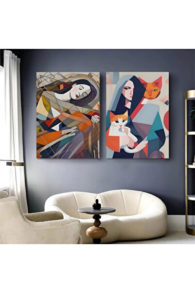 SND لوحة قماشية ثنائية بتصميم امرآة مع برواز خشبي مخفي