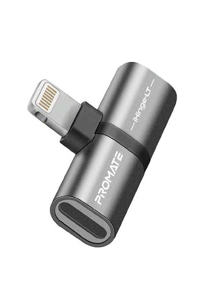 Promate 2-in-1 Audio & Charging Adaptor With Lightning Connector Grey
