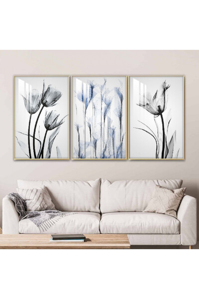 Marktna ثلاث لوحات جدارية خشبية مع برواز خشبي فضي و طبقة من الاكريلك الشفاف