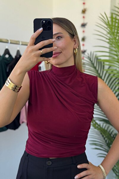 Kubos Moda Polu ribarska bluza bez rukava Naborano tamnocrvena