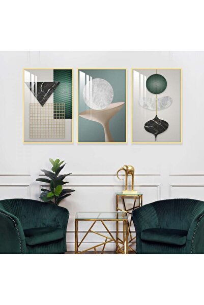 Marktna ثلاث لوحات جدارية خشبية مع برواز خشبي ذهبي و طبقة من الاكريلك الشفاف