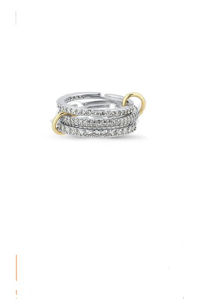 ZEYCE 3-Piece Silver Color Waterway Interlocking Non-Tarnish Adjustable Ring