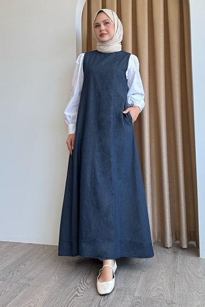 InStyle Casual Blue Denim Gilet Dress