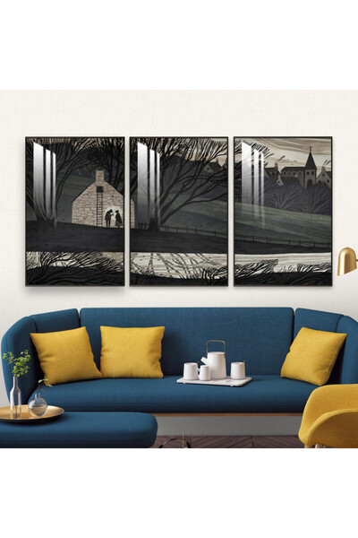 SND ثلاث لوحات جدارية خشبية مع برواز خشبي شامبين و طبقة من الاكريلك الشفاف