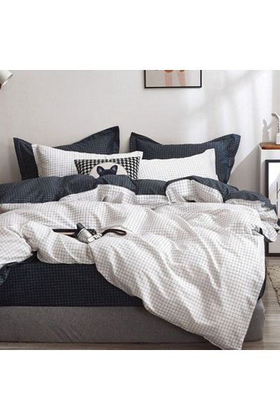 Pucioasa Double Percale Bedding Set with White Squares, 100% Cotton, Duvet Cover 200x230cm