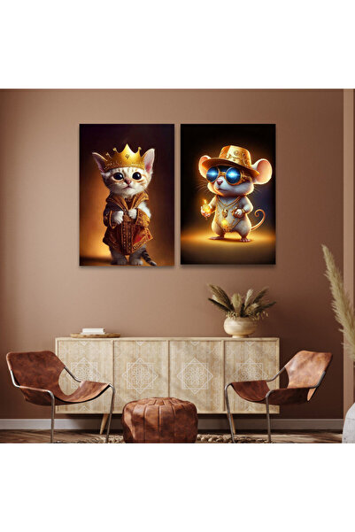 Marktna لوحة قماشية ثنائية بتصميم أنمي مع برواز شامبين مجوف