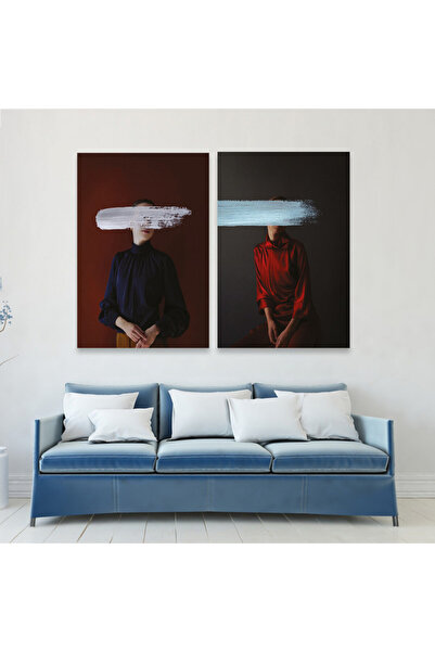 4gdran لوحة قماشية ثنائية بتصميم فتاة مع برواز بني مجوف