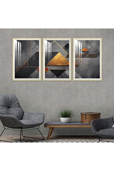 Marktna ثلاث لوحات جدارية خشبية مع برواز خشبي ذهبي و طبقة من الاكريلك الشفاف