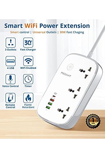 Generic PEGANT Wifi Smart Power Strip Extension Cord Surge Protector Socket Multi Plug, Compatible with Alex