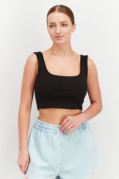 Sinsay Women Scoop Neck Sleeveless Ribbed Top, Black