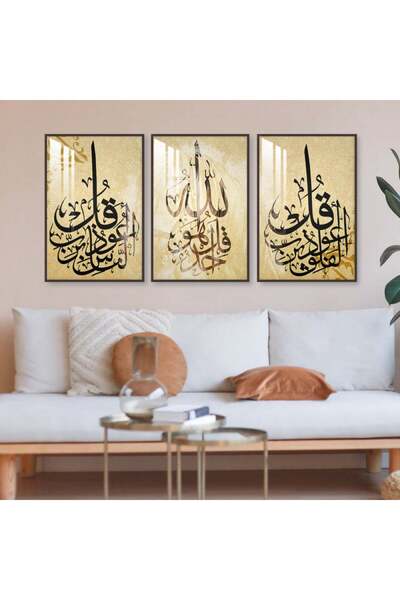 SND ثلاث لوحات جدارية خشبية مع برواز خشبي شامبين و طبقة من الاكريلك الشفاف