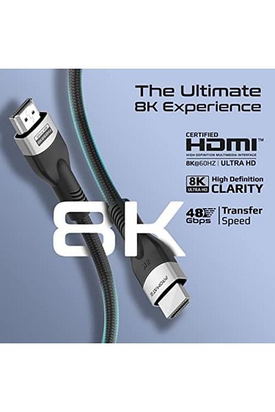 Promate Promate HDMI 2.1 Cable, 5 m HDMI to HDMI Slim Cable with 48 Gbps Bandwidth, 8K@60 Hz Resolution, UHD