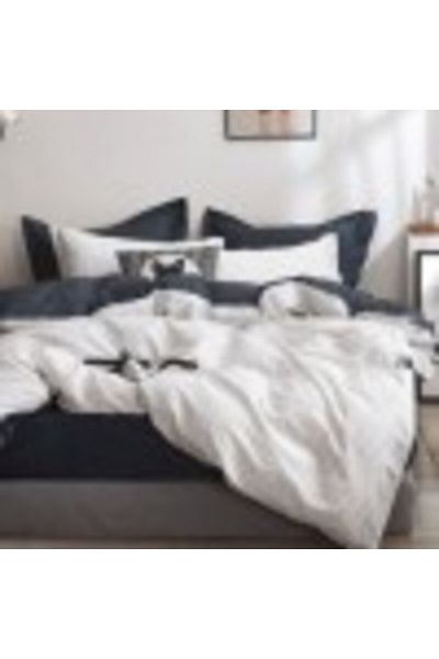 Pucioasa Double Percale Bedding Set with White Squares, 100% Cotton, Duvet Cover 200x230cm