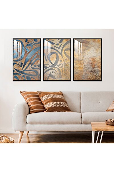 SND ثلاث لوحات جدارية خشبية مع برواز خشبي اسود و طبقة من الاكريلك الشفاف