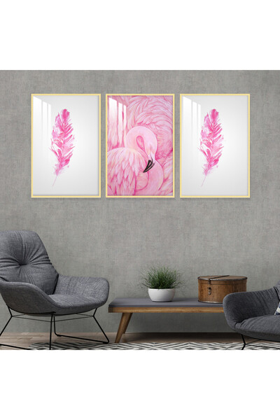 SND ثلاث لوحات جدارية خشبية مع برواز خشبي ذهبي و طبقة من الاكريلك الشفاف