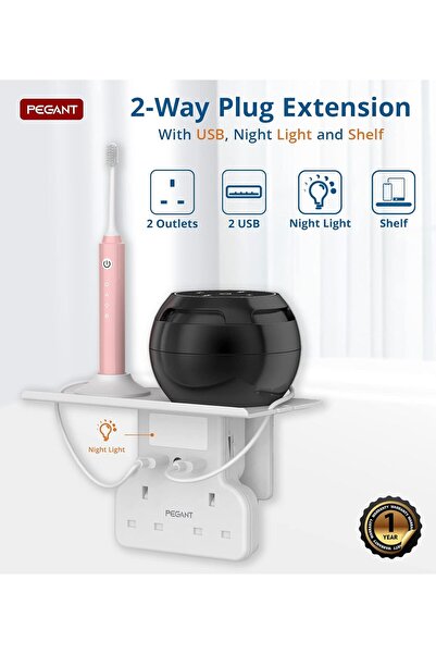 Generic محول طاقة تمديد متعدد المقابس من PEGANT مع منفذي USB وإضاءة ليلية ورف، وشاحن حائط كهربائي ثنائي الاتجاه