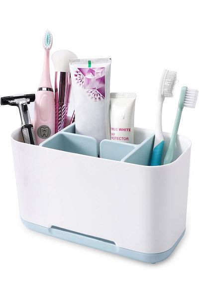 Trendat Blue Detachable Anti-Slip Toothpaste Storage Box Brush Holder with Drain Holes