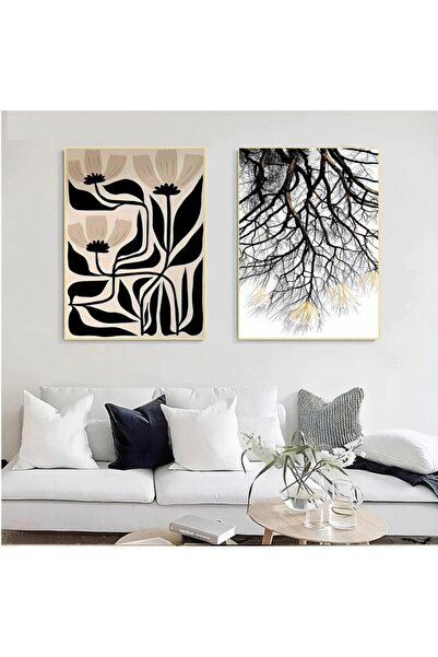 4gdran لوحة قماشية ثنائية بتصميم تجريدي مع برواز ذهبي مجوف