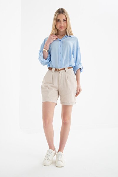 Fashion Friends %100 Pamuklu Şort Taş