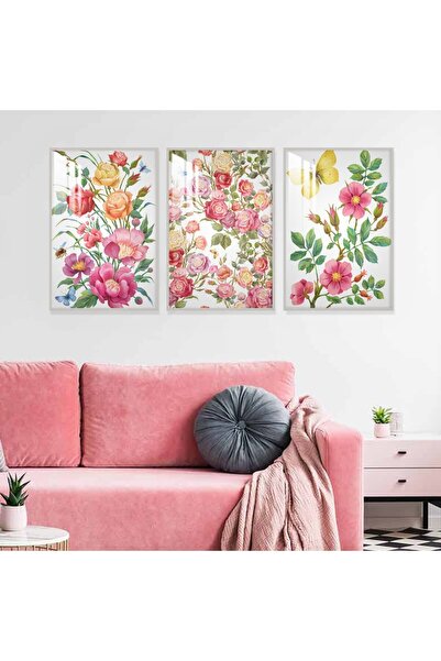 Marktna ثلاث لوحات جدارية خشبية مع برواز خشبي فضي و طبقة من الاكريلك الشفاف