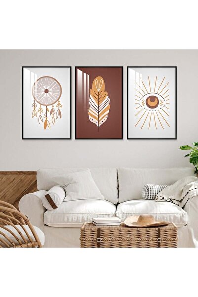 SND ثلاث لوحات جدارية خشبية بتصميم الفن البوهيمي مع برواز خشبي اسود و طبقة من...