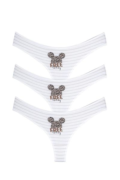 Perita.Life Women'S, Cream-Leopard, 95% Cotton, 5% Elastane 3-Piece Thong/String