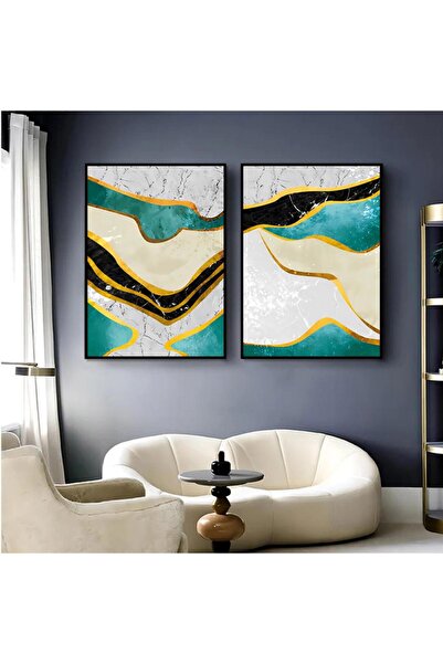 Marktna لوحة قماشية ثنائية بتصميم تجريدي مع برواز أسود مجوف