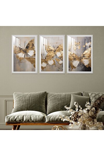 Marktna ثلاث لوحات جدارية خشبية مع برواز خشبي فضي و طبقة من الاكريلك الشفاف